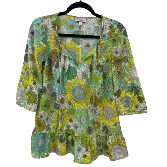 Liberty of London for Target Tie Neck 3/4 Sleeve Sunflower Print Top Womens XS - Picture 1 of 6